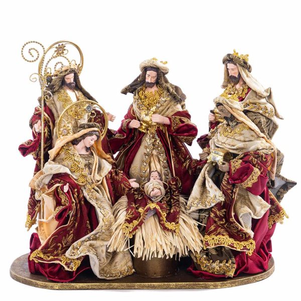 Z 19610 Christmas Decorative Items Holy Family Scene On Base Tabletop Burgundy Gold