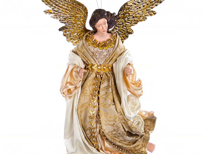 Z 19611 Goodwill Christmas Ornaments Fabric Metallic Flying Angel Cream Gold Brown Vari B