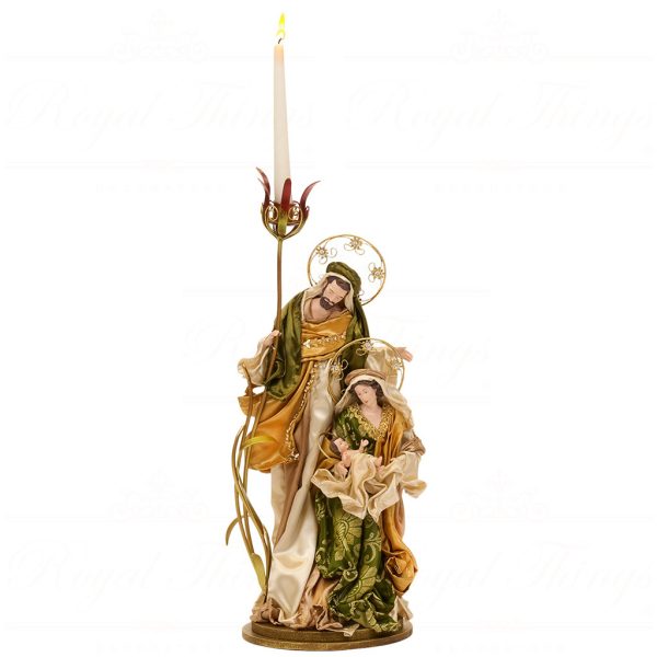 Z 19652 Goodwill Christmas Decorative Items Fabric Metal Holy Family Candle Holder Tabletop Green Gold