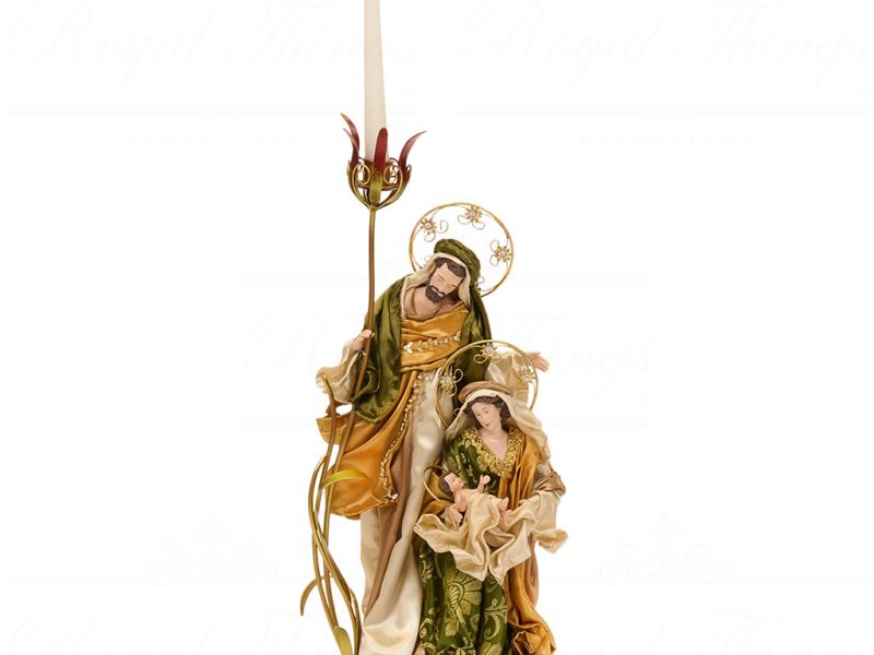 Z 19652 Goodwill Christmas Decorative Items Fabric Metal Holy Family Candle Holder Tabletop Green Gold