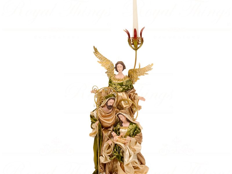 Z 19653 Goodwill Christmas Decorative Items Fabric Metal Holy Family Angel Candle Holder Tabletop Green Cream