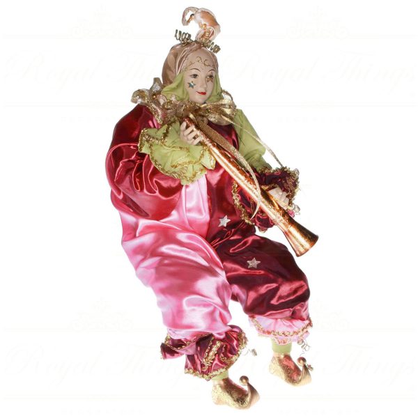 Z 21406 Goodwill Christmas Dolls Cirque Magique Jester With Flute Doll Purple Pink Green