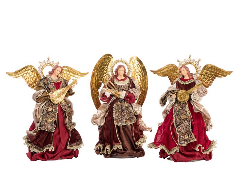 Z 40605 Christmas Decorative Items Music Angels Tabletop Burgundy Gold Brown