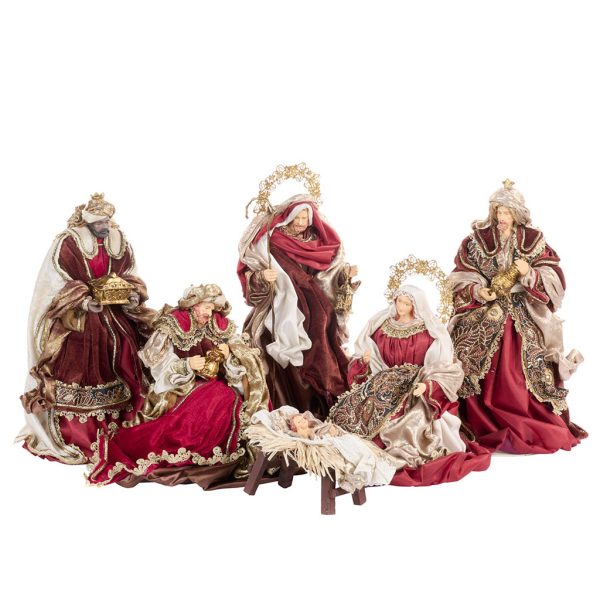 Z 40609 Christmas Decorative Items Holy Family Scene Tabletop Burgundy Brown Gold