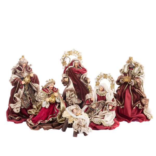 Z 40610 Christmas Decorative Items Holy Family Scene Tabletop Burgundy Brown Gold