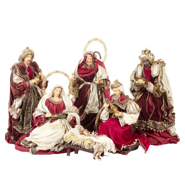 Z 40611 Christmas Decorative Items Holy Family Scene Tabletop Burgundy Brown Gold