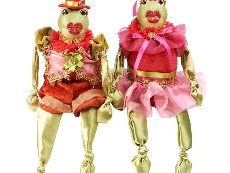 B 30118 Goodwill Christmas Decorative Items Teatime Alice Frog With Dangle Legs Green Pink