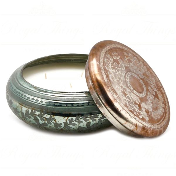 Candles Difusers Rustic Glass Large Decor Candle Blue Copper Edg B3591