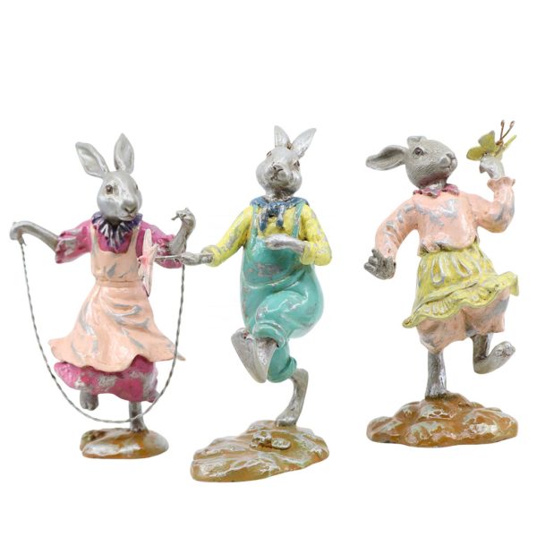 Ce 30424a Goodwill Christmas Decorative Items Playful Bunnies Pink Yellow Blue