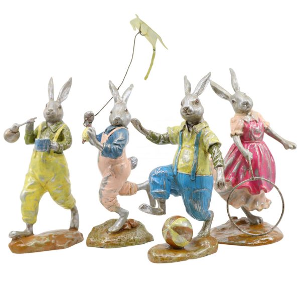 Ce 30424b Goodwill Christmas Decorative Items Playful Bunnies Pink Yellow Blue