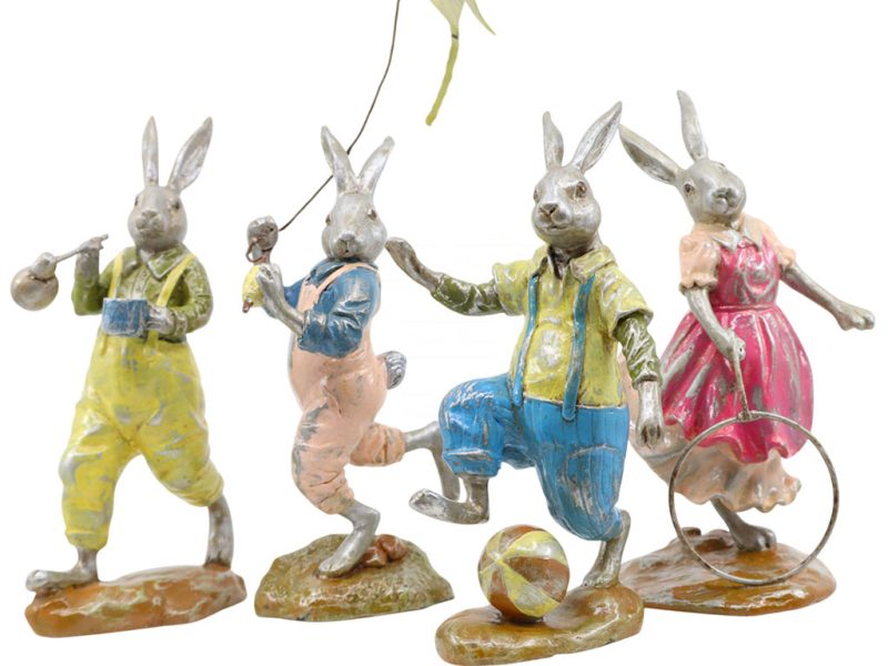 Ce 30424b Goodwill Christmas Decorative Items Playful Bunnies Pink Yellow Blue