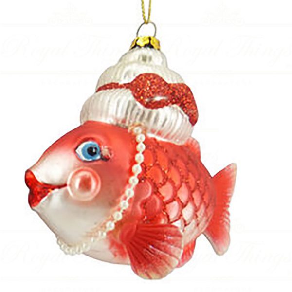 December Diamonds Christmas Glass Ornaments Mr And Mrs Santa Fish Red White Dd 05 05097 Mrs