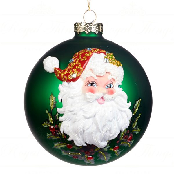 Goodwill Chirstmas Ball Glass 3d Glitter Santa Head Ball Green Red White Gold Al 74118