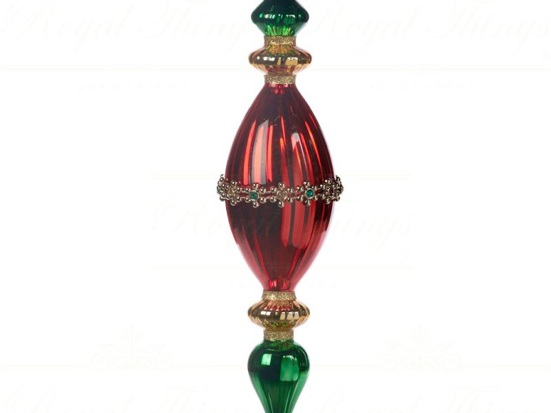 Goodwill Chirstmas Ball Glass Jewel Stripe Finial Red Gold Green Tc 15016