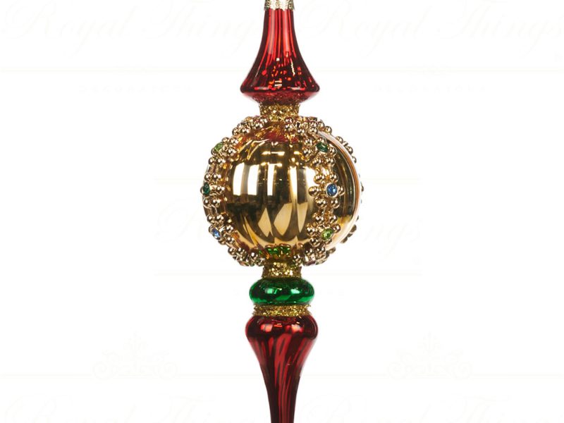 Goodwill Chirstmas Ball Glass Jewel Stripe Finial Red Gold Green Tc 15017