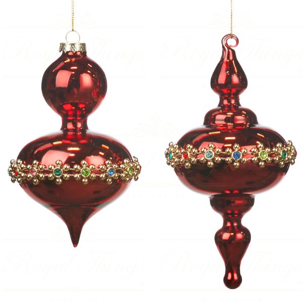 Goodwill Chirstmas Ball Glass Jewel Trim Finial Red Multi Tc 15008