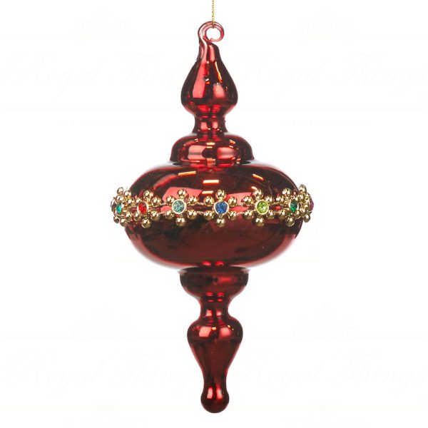 Goodwill Chirstmas Ball Glass Jewel Trim Finial Red Multi Tc 15008 B