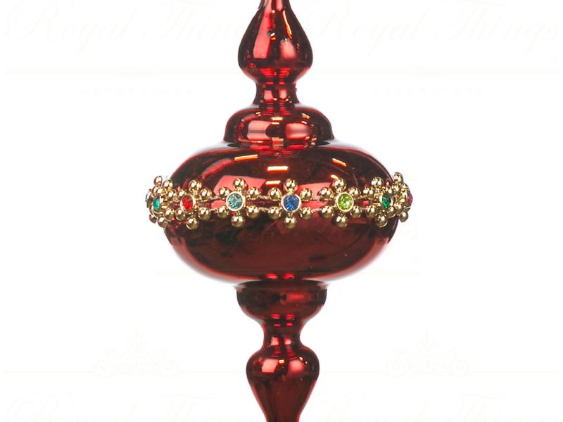 Goodwill Chirstmas Ball Glass Jewel Trim Finial Red Multi Tc 15008 B