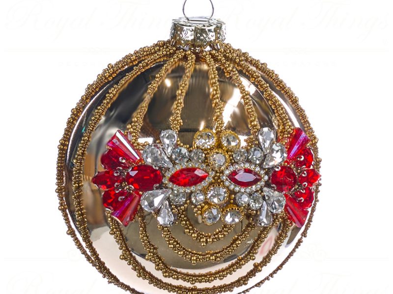 Goodwill Chirstmas Ball Glass Juweled Beaded Ball Gold Red Silver Bg 50017 Round