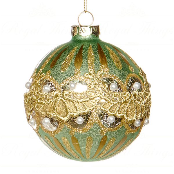 Goodwill Chirstmas Ball Glass Lace Pearl Ball Gold Multi C 18121 Green