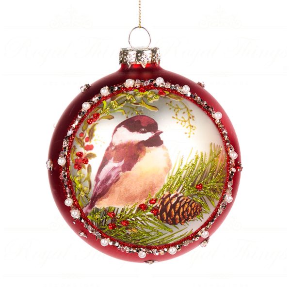 Goodwill Chirstmas Ball Glass Pearl Bird Scene Ball Multi Bg 50022 A