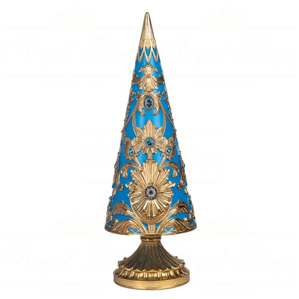 Goodwill Christmas Decorative Items Delft Damask Xmas Cone Tree Tabletop Blue Gold D 43276