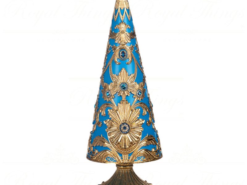 Goodwill Christmas Decorative Items Delft Damask Xmas Cone Tree Tabletop Blue Gold D 43276
