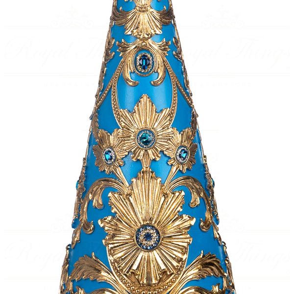 Goodwill Christmas Decorative Items Delft Damask Xmas Cone Tree Tabletop Blue Gold D 43276 Closeup