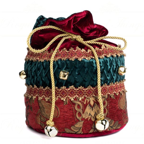 Goodwill Christmas Decorative Items Fabric Brocade Gift Bag With Bells Red Green Gold C 20001