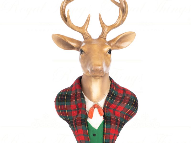 Goodwill Christmas Decorative Items Fabric Gentleman Deer Head Wall Display Beige Red Gold Green D 44073