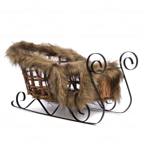 Goodwill Christmas Decorative Items Furry Rattan Sleigh Brown Beige T 79009