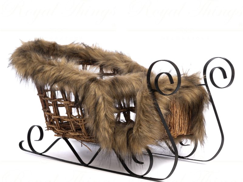 Goodwill Christmas Decorative Items Furry Rattan Sleigh Brown Beige T 79009