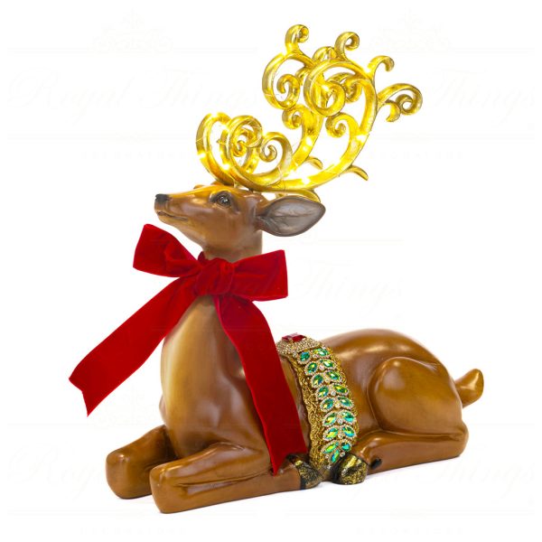 Goodwill Christmas Decorative Items Led Lying Deer With Bow Tabletop Brown Red Green D 43334