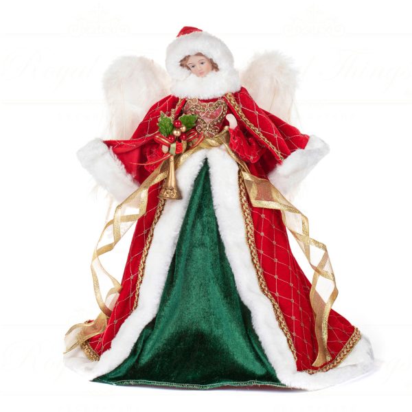 Goodwill Christmas Decorative Items Porcelain Fabric Angel Tree Topper Red Gold Green White Sb 59215