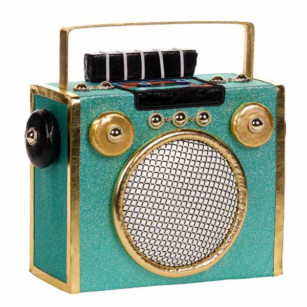 Goodwill Christmas Decorative Items Fabric Funky Radio Blue Gold Black T 80088