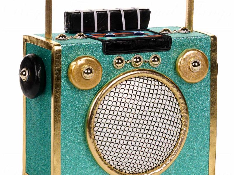 Goodwill Christmas Decorative Items Fabric Funky Radio Blue Gold Black T 80088