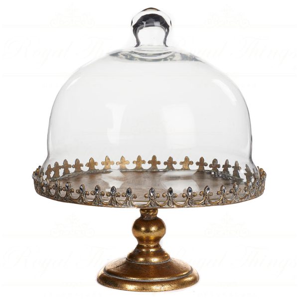 Goodwill Christmas Decorative Items Glass Metal Antique Wide Dome On Stand Gold Mi 10061
