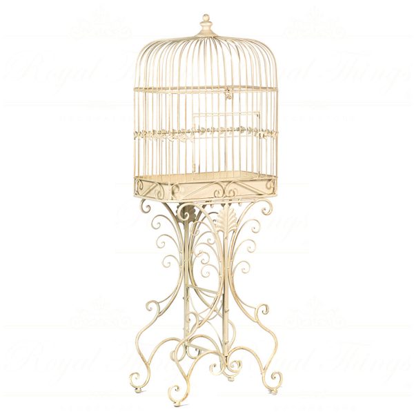 Goodwill Christmas Decorative Items Metal Birdcage On Stand White Bm 99106