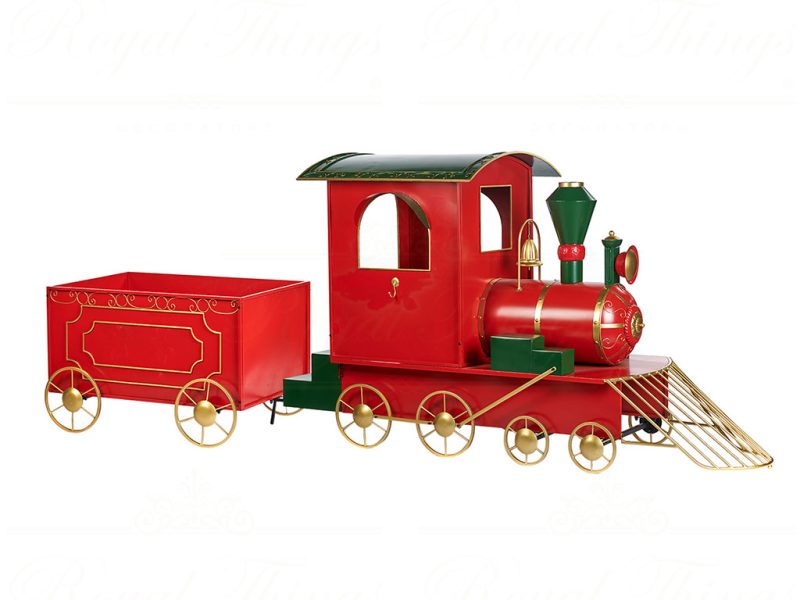 Goodwill Christmas Decorative Items Metal Train With Cart Display Red Green Gold D 44071