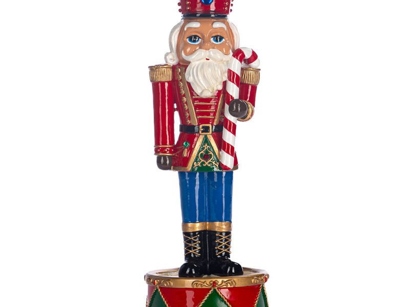 Goodwill Christmas Decorative Items Music Motion Nutcracker With Candycane On Drum Musicbox Tabletop Blue Red White Mc 19953