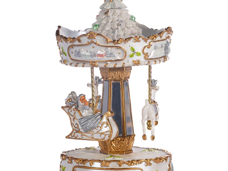 Goodwill Christmas Decorative Items Music Motion Santa Sleigh Carousel Musicbox Tabletop Cream Blue Pink Mc 19950