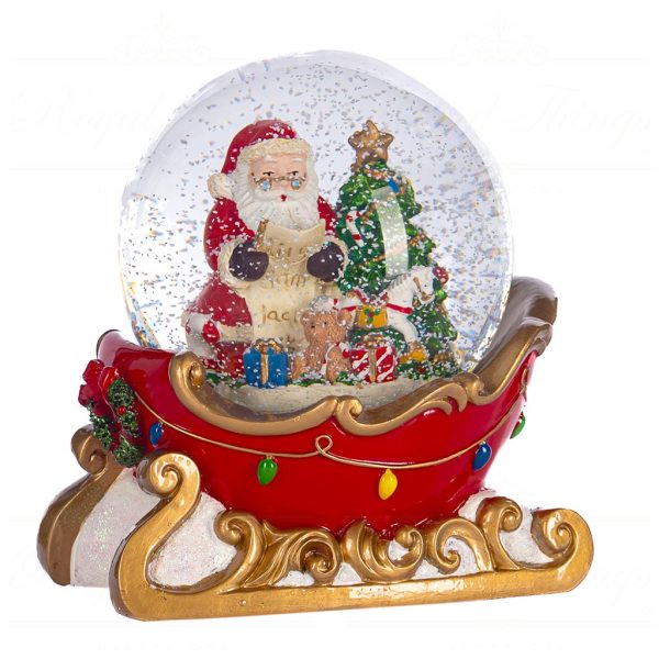 Goodwill Christmas Decorative Items Music Santa On Sleigh Snow Globe Red Gold Multi Mc 19959