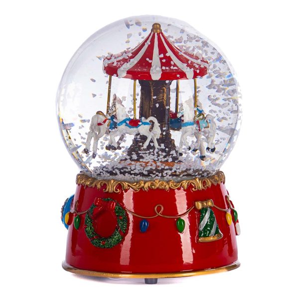 Goodwill Christmas Decorative Items Music Xmas Horse Carousel Snow Globe Tabletop Red White Mc 19962