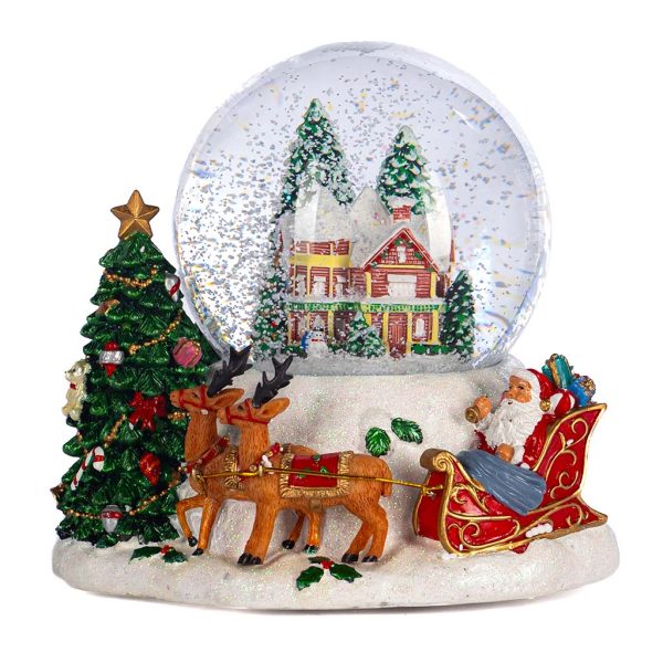 Goodwill Christmas Decorative Items Music Xmas Tree And Sleigh Santa Scene Snow Globe Tabletop Green Red White Mc 19958