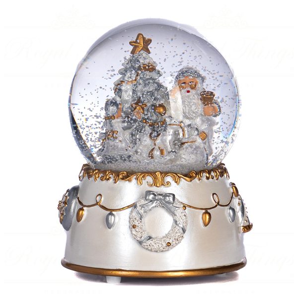 Goodwill Christmas Decorative Items Music Xmas Tree With Santa Snow Globe Gold Cream Mc 19967