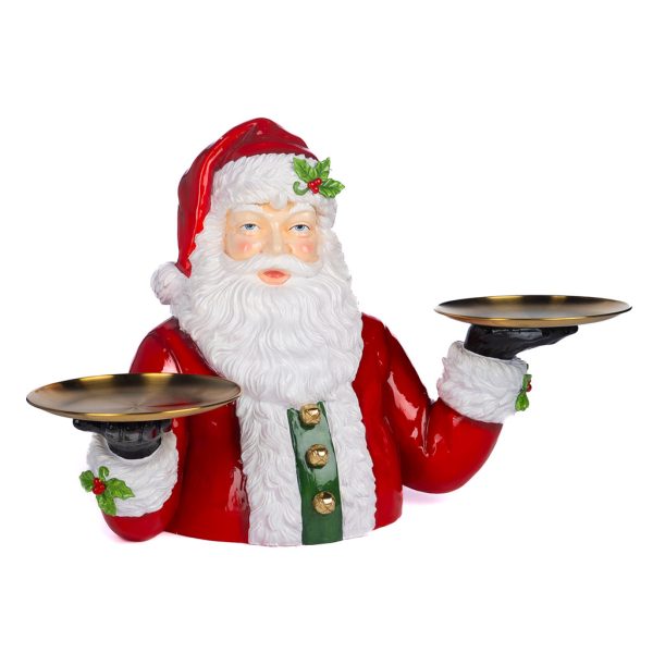 Goodwill Christmas Decorative Items Santa Bust Holding 2 Trays Tabletop Green Red White D 43246