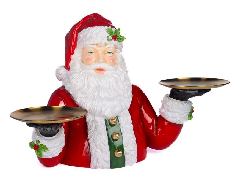 Goodwill Christmas Decorative Items Santa Bust Holding 2 Trays Tabletop Green Red White D 43246