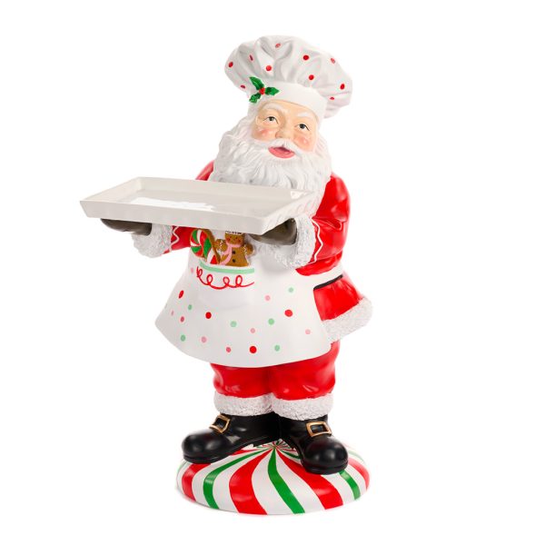 Goodwill Christmas Decorative Items Santa Chef Holding Dolomite Tray Tabletop Red White D 43280