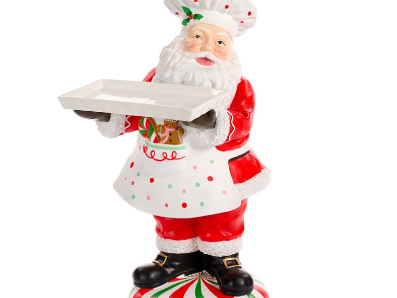 Goodwill Christmas Decorative Items Santa Chef Holding Dolomite Tray Tabletop Red White D 43280