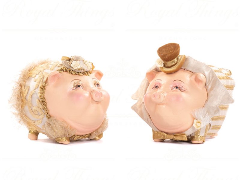 Goodwill Christmas Decorative Items Willow Woods Lady Gentleman Piggy Bank Cream Gold B 90056